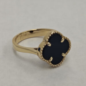14K Yellow Gold with Black Clover Ring