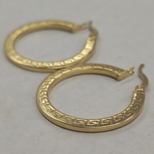 14K Yellow Gold Greek Key Hoop Earrings