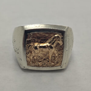 925 Silver and 14K Yellow Gold Horse Ring