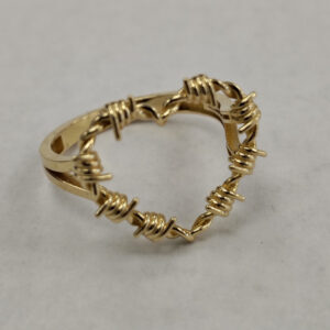 14K Yellow Gold Heart and Barbed  Wire Ring