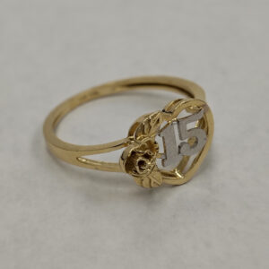 14K Yellow and White Gold 15 Years Birthday Ring