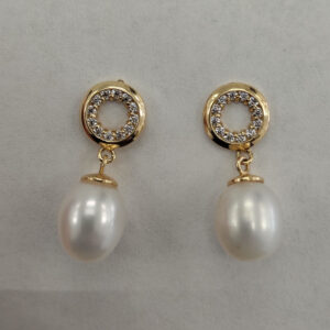 14K Yellow Pearl Drop Earrings