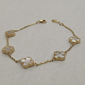 14K Yellow Gold and White Clover Bracelet