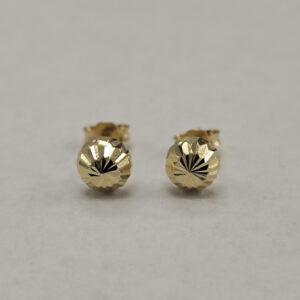14K Yellow Gold Half Ball Diamond Cut Stud Earrings