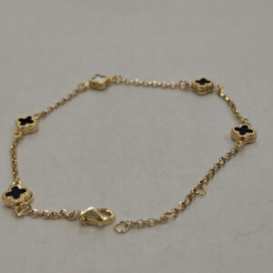 14K Yellow Gold and Black Clover Bracelet