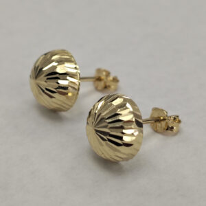 14K Yellow Gold Half Ball Diamond Cut Stud Earrings